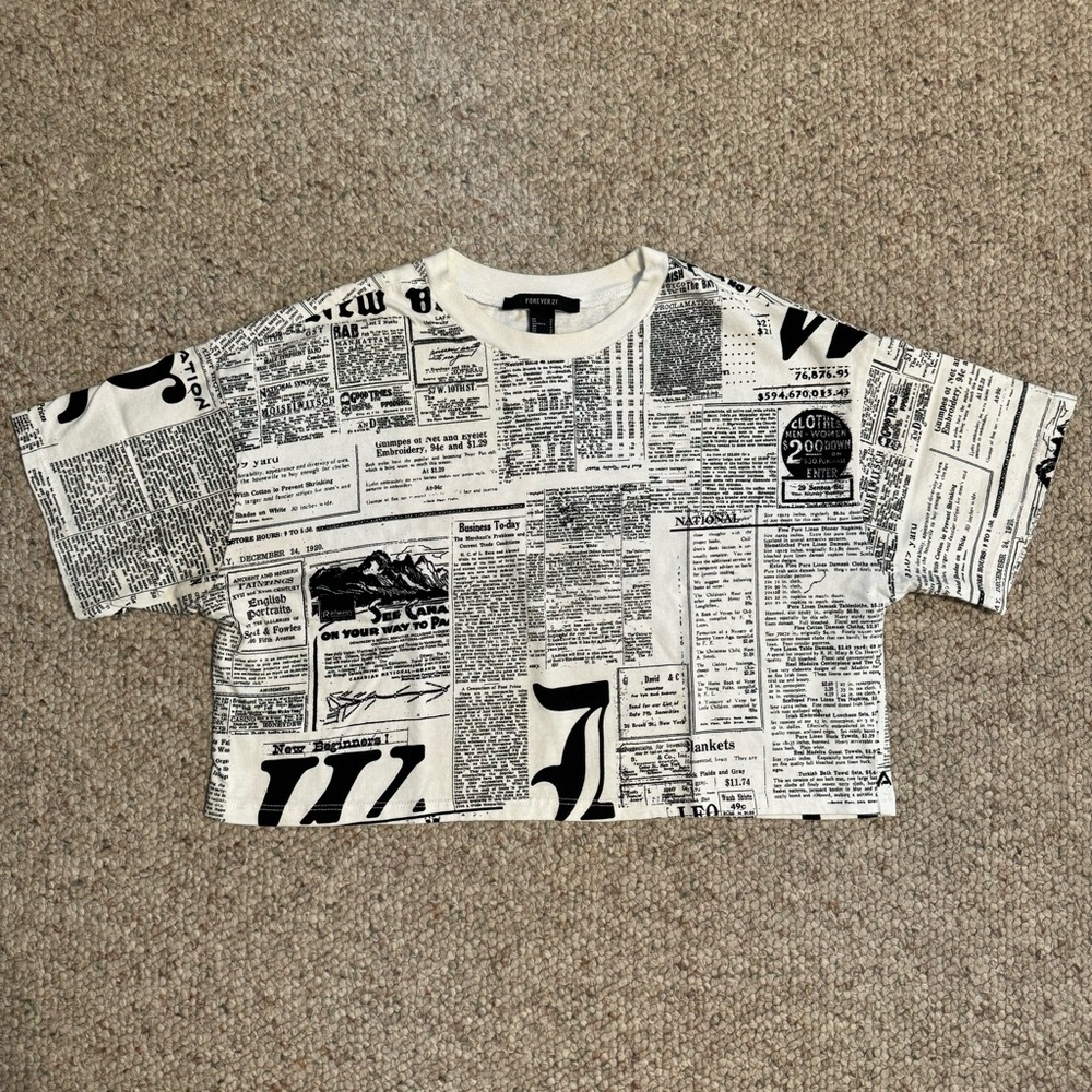 Forever 21 Newspaper Cropped T-Shirt